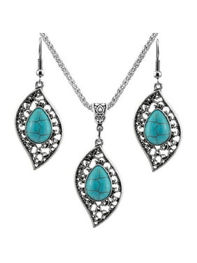 COMELYJEWEL AB Coloured Big Crystal Gem Pendent Statement Women Necklace Earrings Set Ladies Fashion Chunky Pretty Unique Design Outstanding Party Costume Jewelry